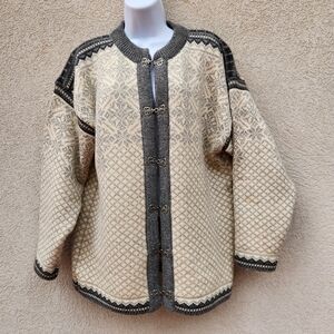 NORSK WEAR Women's Cardigan Medium Gray Fair Isle Made Norway 100% Wool Sweater